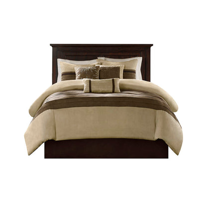 7 PC Pieced Faux Suede Comforter Set Natural Cal King