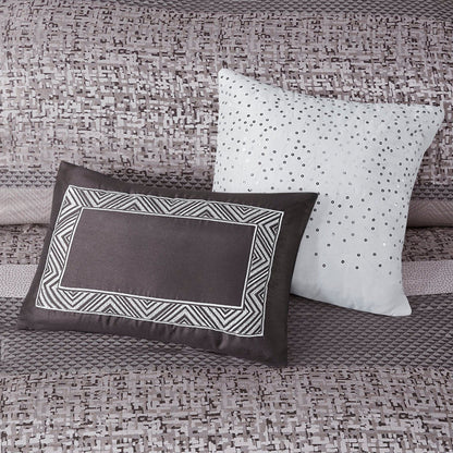 7 Piece Jacquard Comforter Set Grey Taupe King