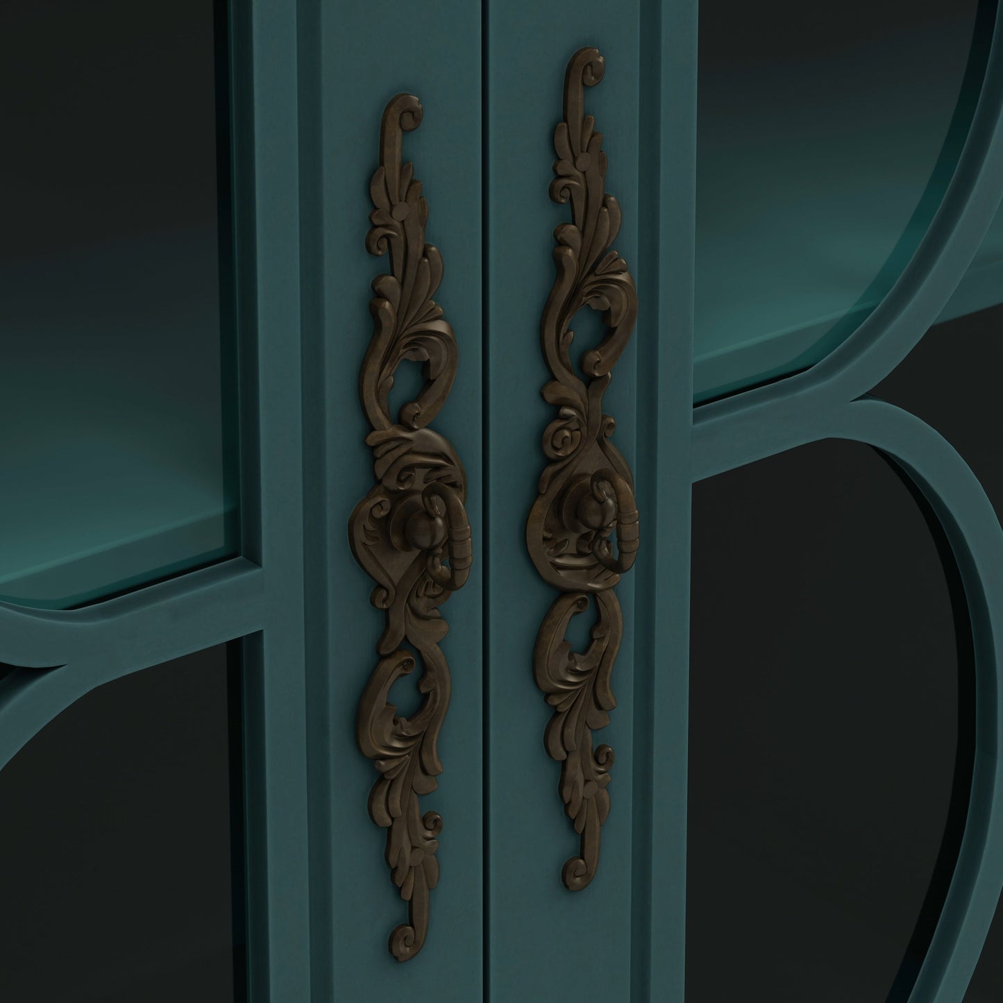 Elegant European Antique Style 4-Door Cabinet with Tempered Glass Doors