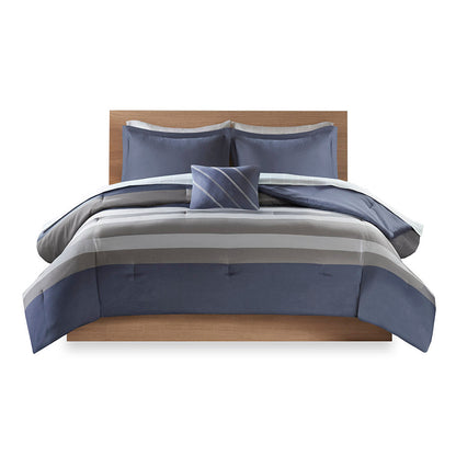 Queen Striped Comforter Set with Bed Sheets