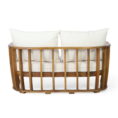 Outdoor Acacia Wood Loveseat and Coffee Table Set with Cushions