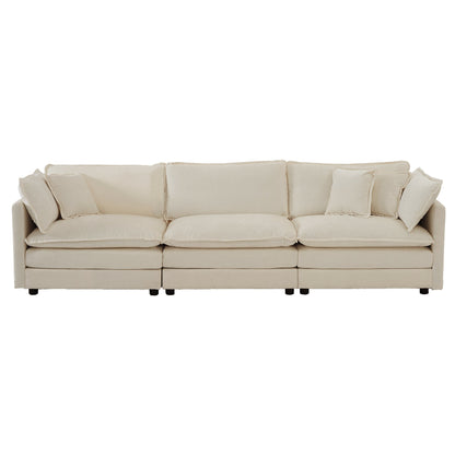 2-Piece Upholstered Living Room Sectional Sofa Set in Beige Chenille