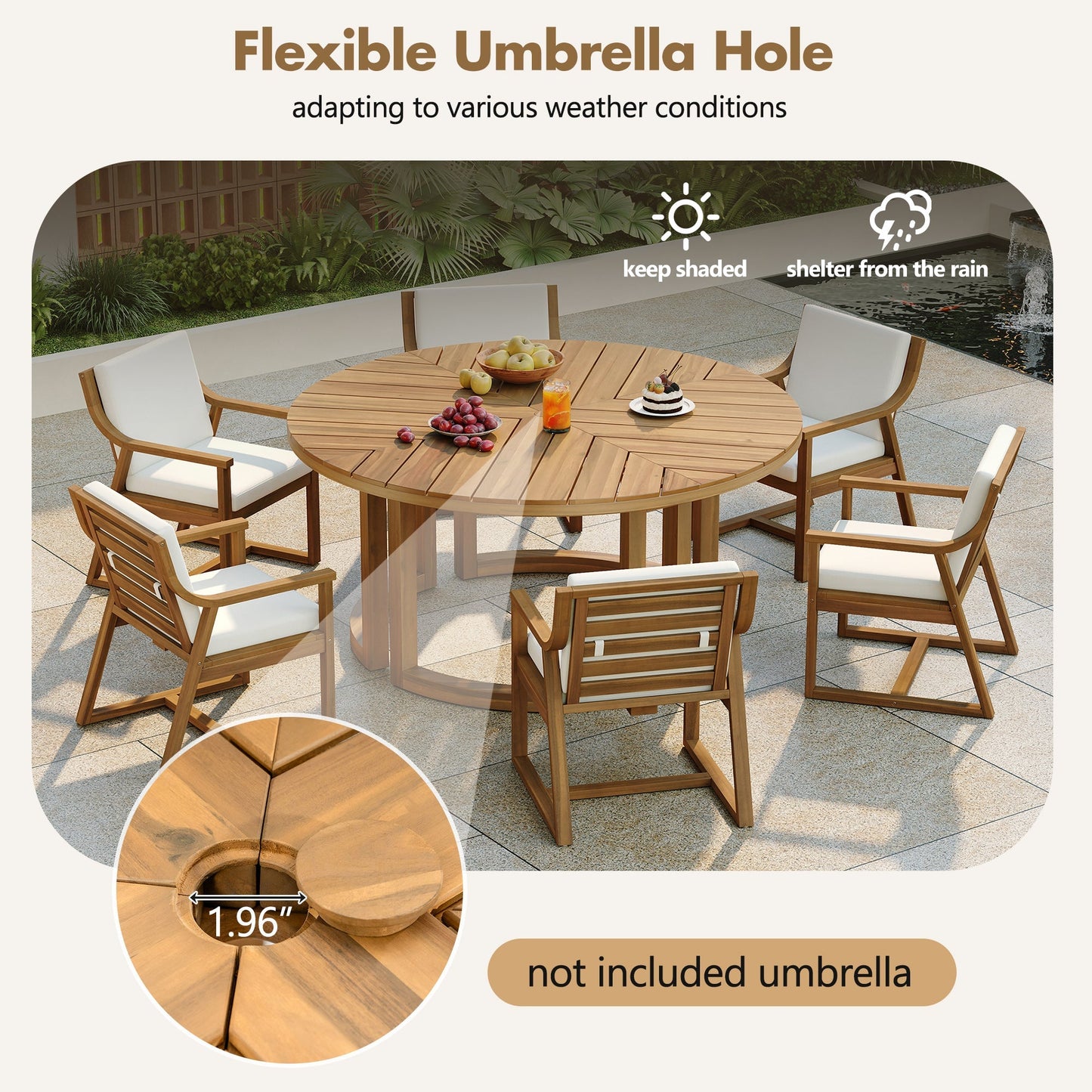 TREXM Patio Dining Table Set for 6 with Umbrella Hole