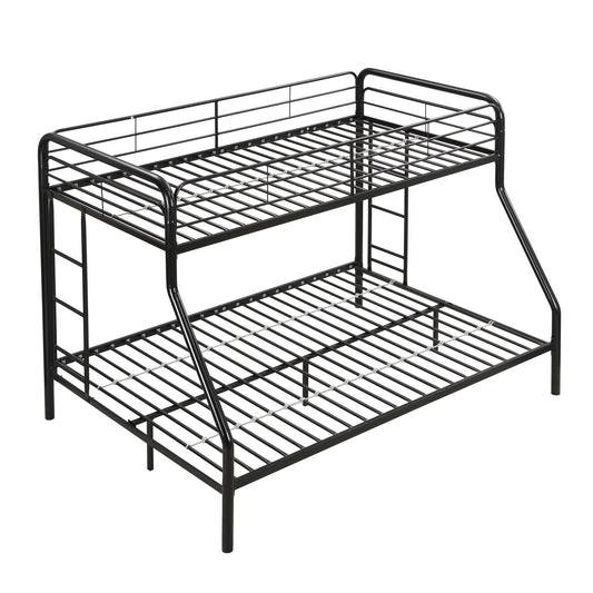 Modern Twin Over Full Metal Bunk Bed with Trundle and Dual Side Ladders