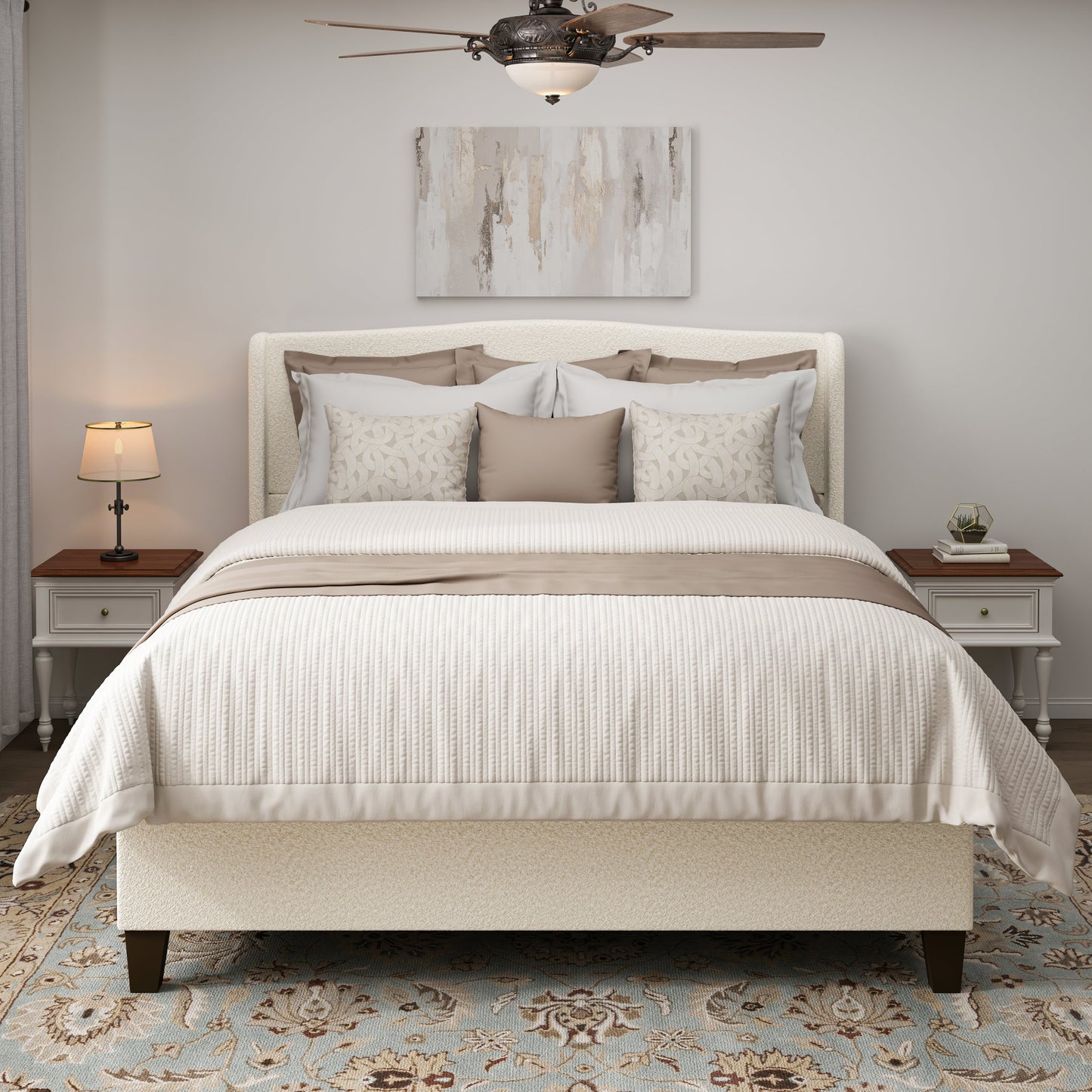 King Size Bed Frame with Upholstered Teddy Velvet Headboard