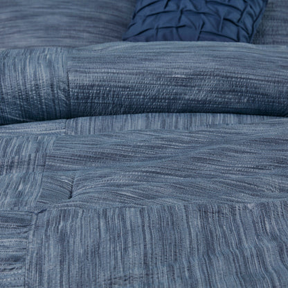 7 Piece Printed Seersucker Comforter Set Navy King