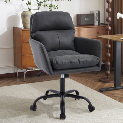 Adjustable Office Chair, Ergonomic Swivel Chair Leather - Black
