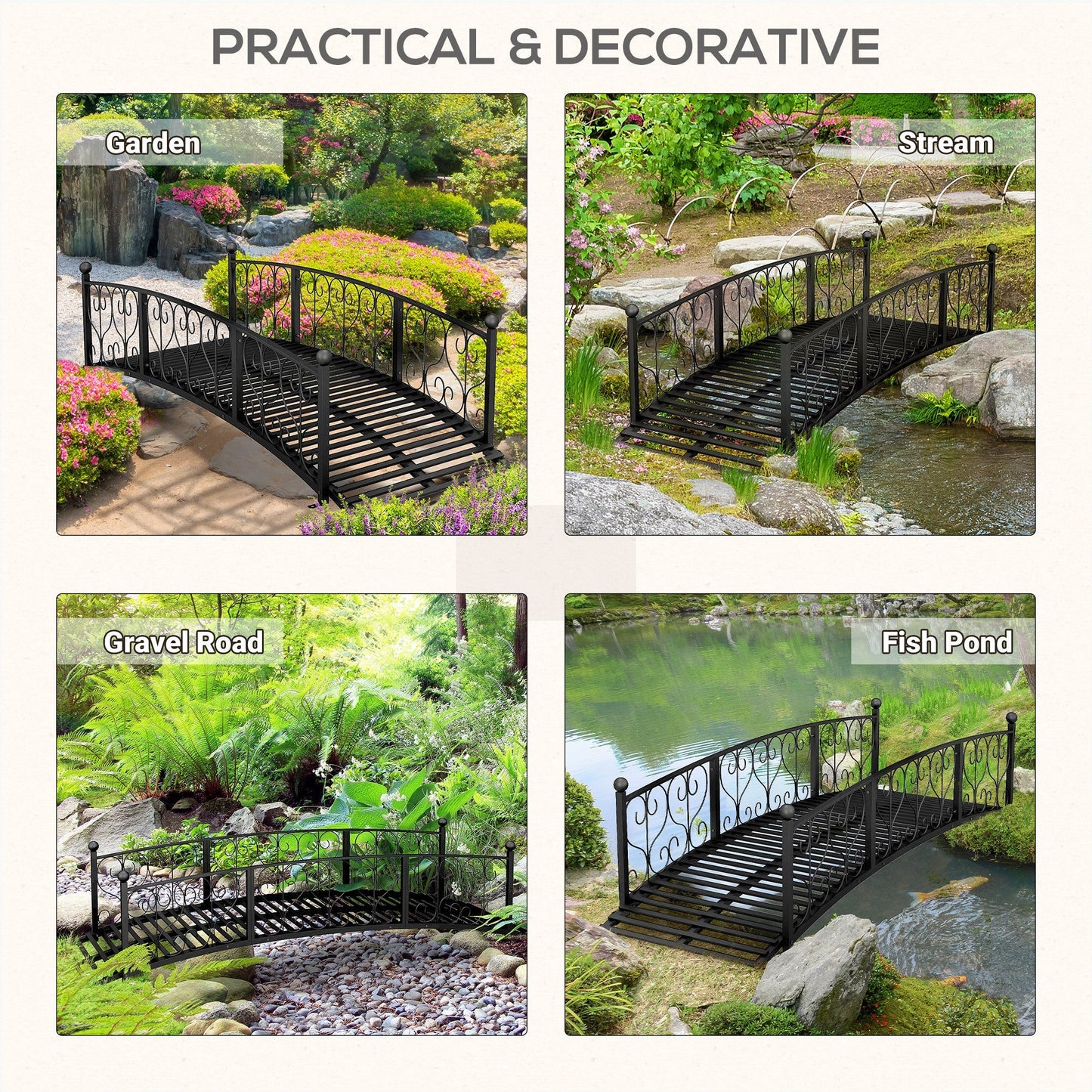 Outsunny 7' Metal Arch Garden Bridge with Safety Siderails