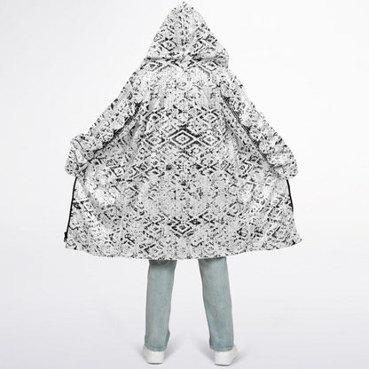 Tribal Fade Cuddle Coat |  Black White | Unisex Minky Sherpa Lined Coat with Hood, Zipper and Pockets | Women and Mens Festival Coat | Mountain Fashion