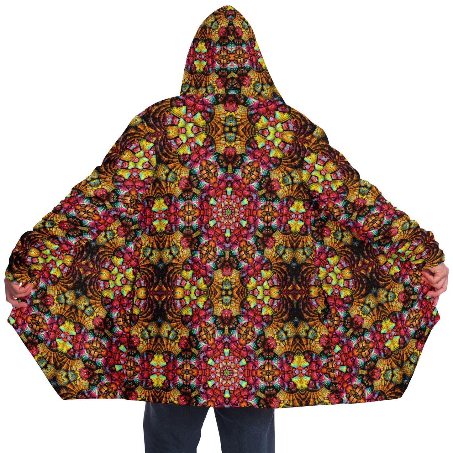 Fractal Glass Cuddle Cloak | Unisex Minky Sherpa Lined Hooded Coat | Women and Mens Festival Coat | Mountain Fashion