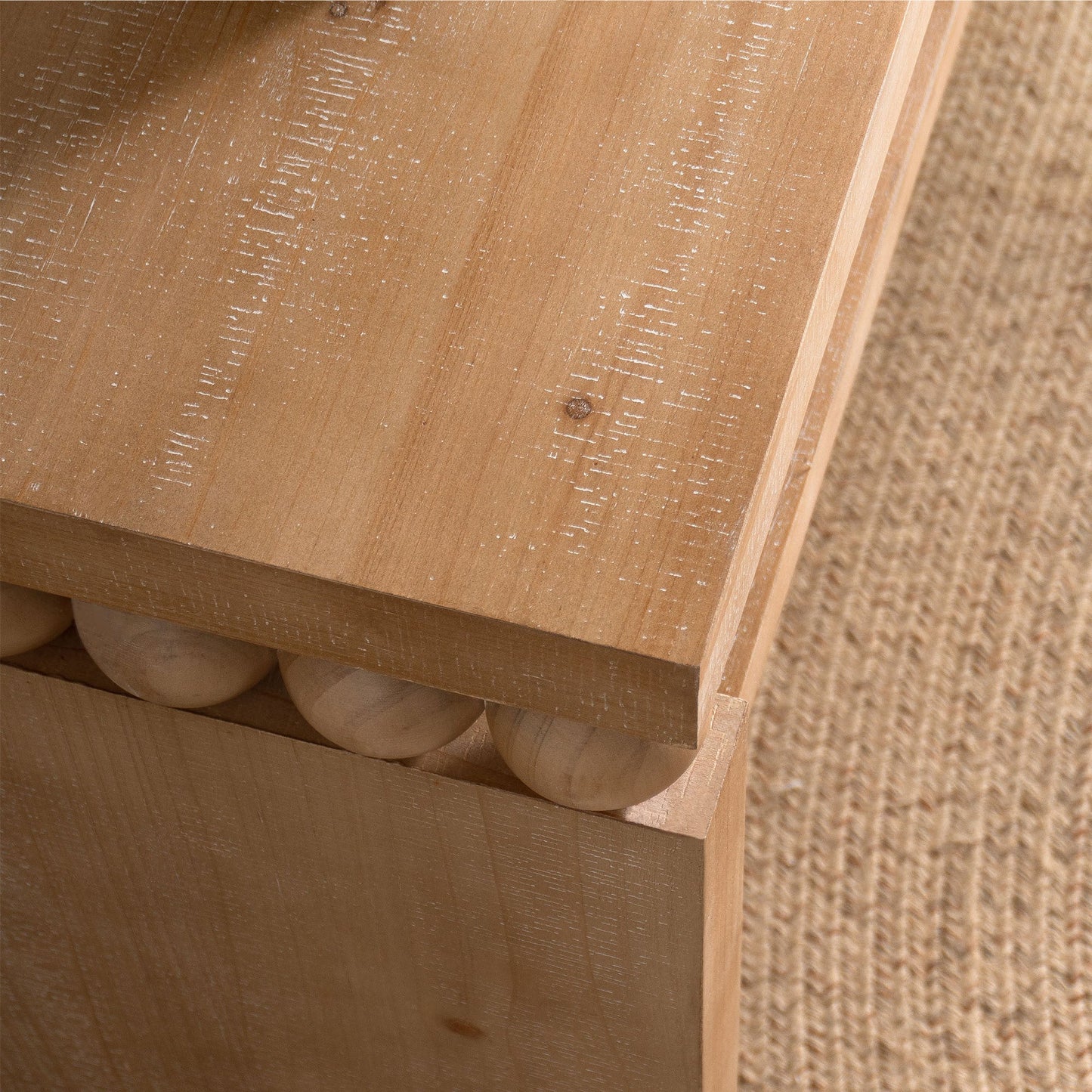 Modern Rustic Console Table – 59” Wood Entryway Table with Shelf & Decorative Bead Detail
