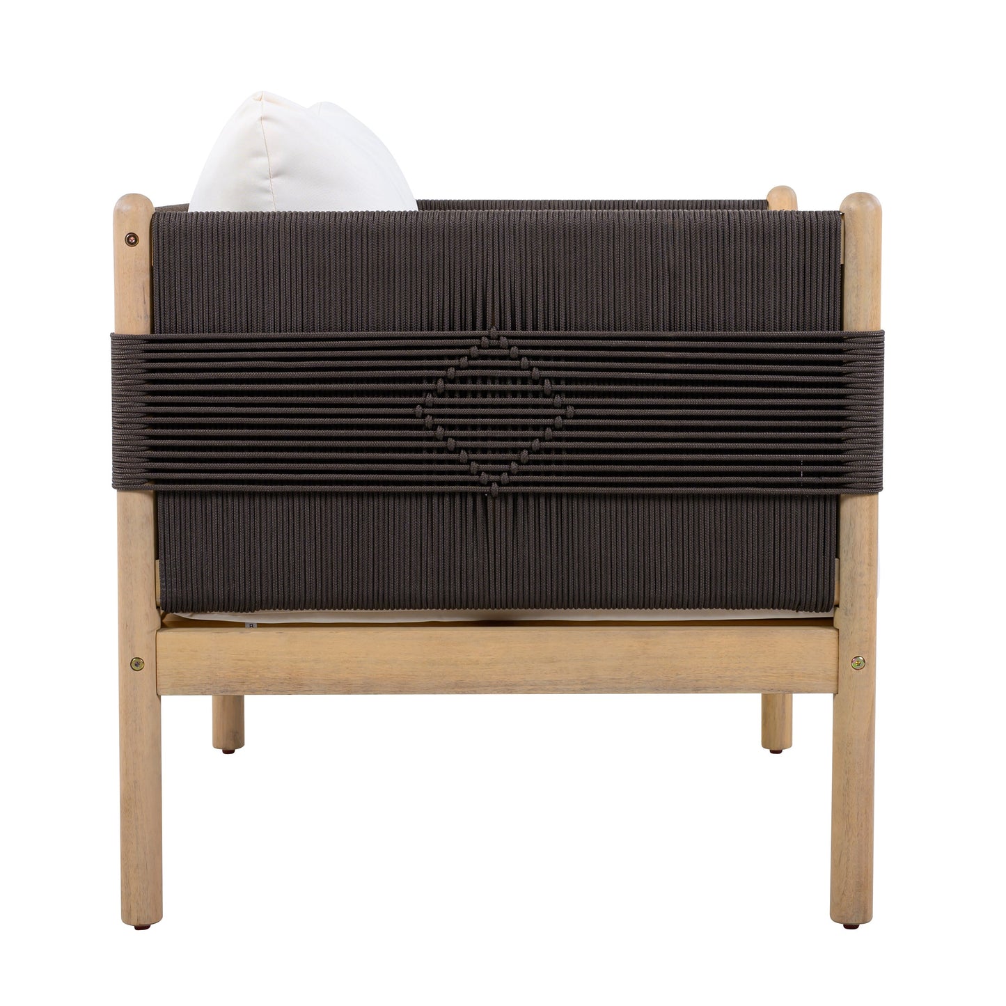 Outdoor Acacia Wood Club Chair with Diamond Rope Weave & Cushions, Light Teak