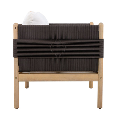 Outdoor Acacia Wood Club Chair with Diamond Rope Weave & Cushions, Light Teak