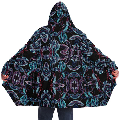 Dark Tropics Cuddle Cloak | Unisex Minky Sherpa Lined Hooded Coat | Women and Mens Festival Coat | Mountain Fashion