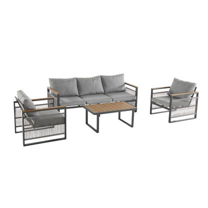 4-Pieces Outdoor Metal Patio Furniture Set with Cushions