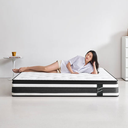 Full Size Hybrid Mattress Breathable Cool Knitted Fabric Cover Soft Memory Foam Individual Pocket Spring CetriPUR-US