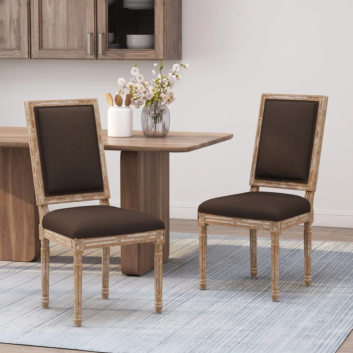 French Country Style Dining Chair with Upholstered Seating and Fluted Legs