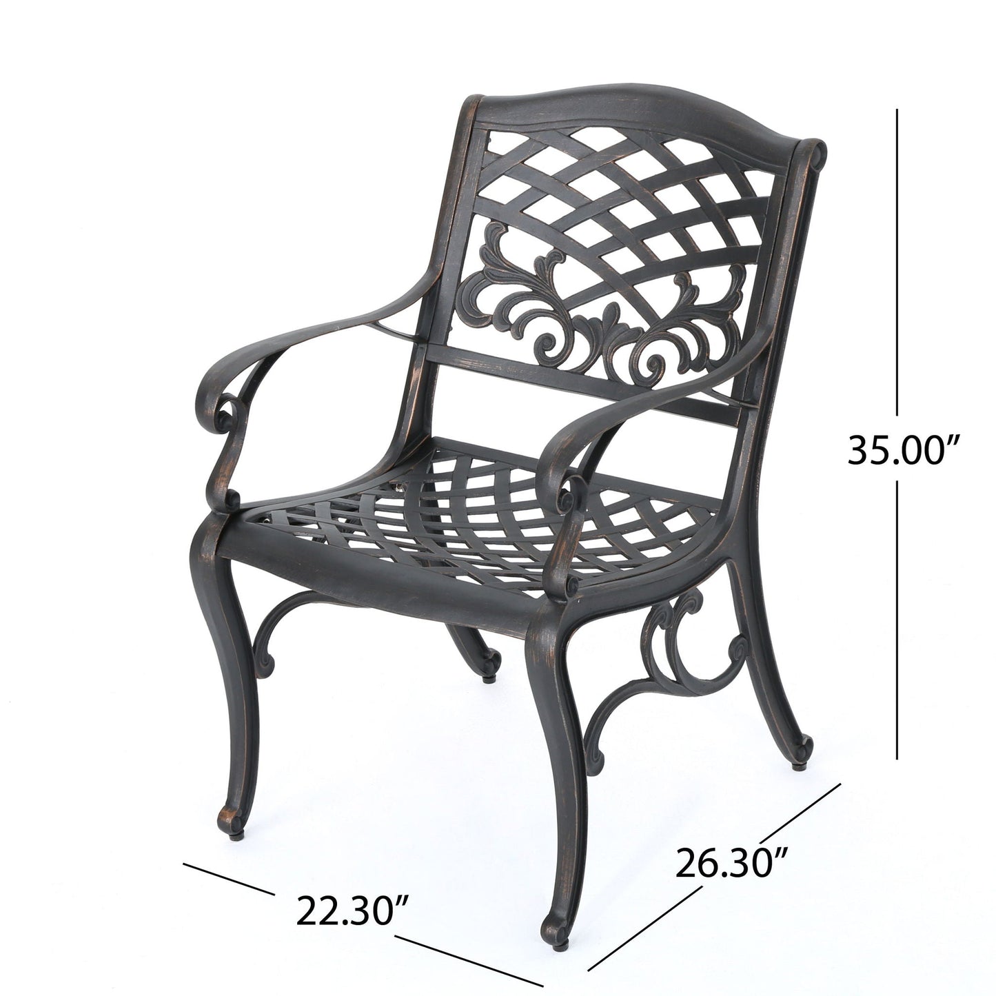 Luminea Outdoor Aluminum Dining Chair with Scroll Design