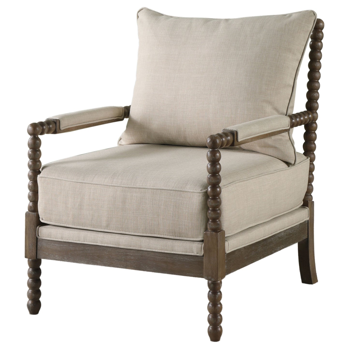Beige and Natural Removable Back Accent Chair with Faux Linen Fabric and Wood Frame