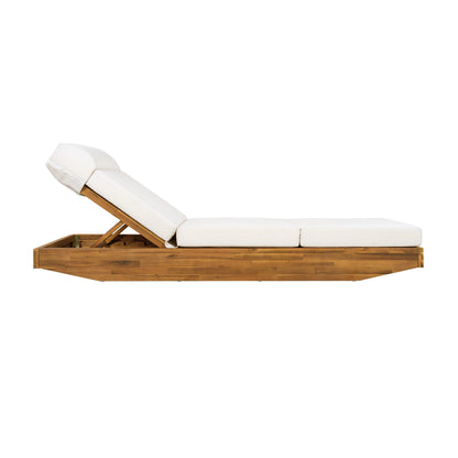 Modern Acacia Wood Outdoor Chaise Lounge