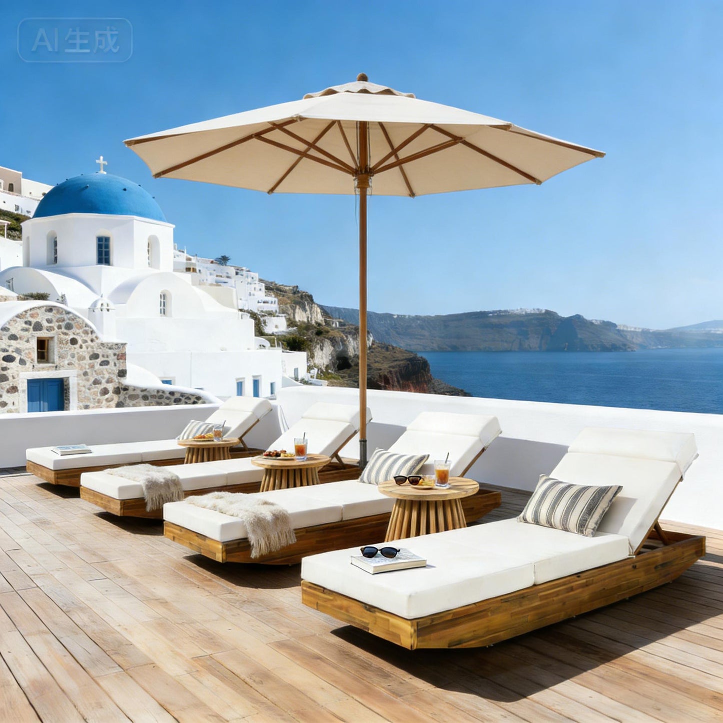 Modern Acacia Wood Outdoor Chaise Lounge