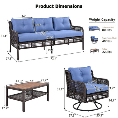GO 4 Pieces Patio Furniture Set with Swivel Chairs Outdoor Wicker Sofas