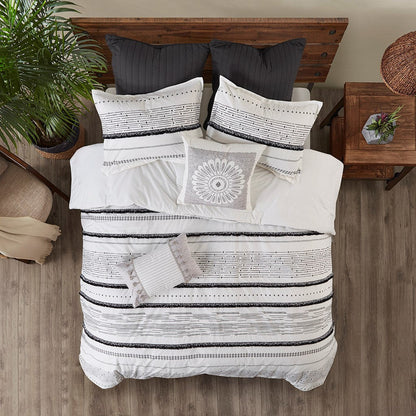 Cotton Printed Comforter Set with Trims Black/White King/Cal King