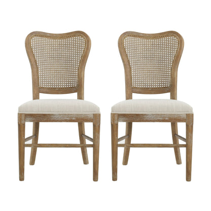 Classic Retro Dining Chair (Set of 2) with Rattan Backrest - Dark Brown / Beige