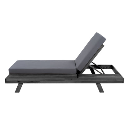 Lounge Chaise Set in Black Acacia Wood with Water-Resistant Cushions
