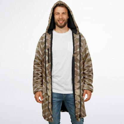 Gold Cube Cuddle Coat | Unisex Minky Sherpa Lined Coat with Hood, Zipper and Pockets | Women and Mens Festival Coat | Mountain Fashion