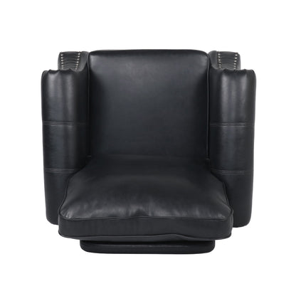 Contemporary Black PU Club Chair with Nailhead Trim and Rolled Armrests