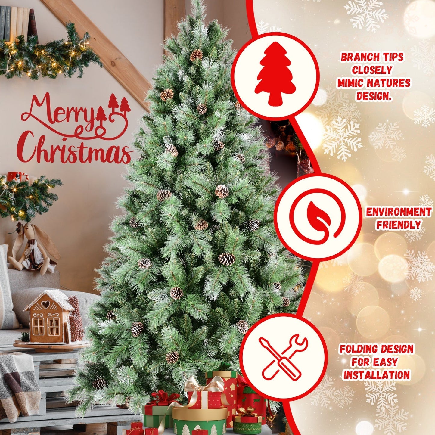 8 Ft The Full-Bodied Pre-Decorated Pinecone Christmas Tree