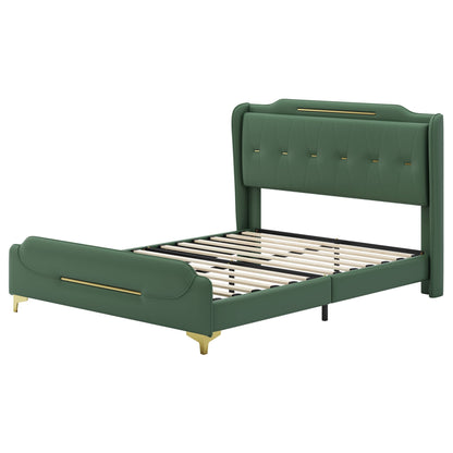 Queen Size Leather Bed Frame with Wingback Headboard & Footboard
