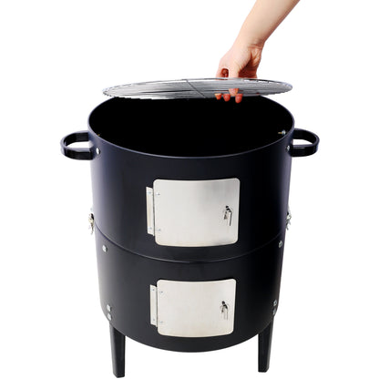 17 Inch Steel Charcoal Smoker Heavy Duty Round BBQ Grill Black