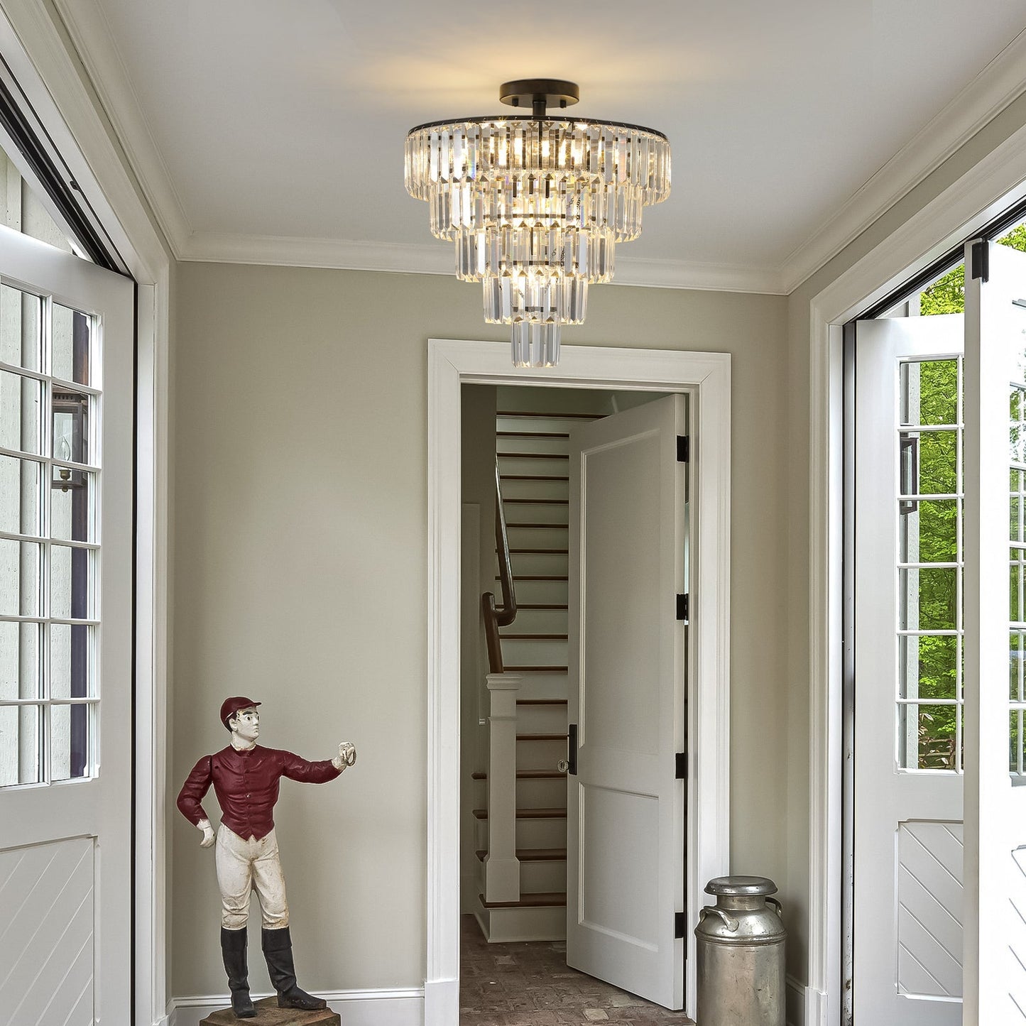 20' Black Crystal Chandelier Ceiling Light, Modern Luxury 10-Light Flush Mount