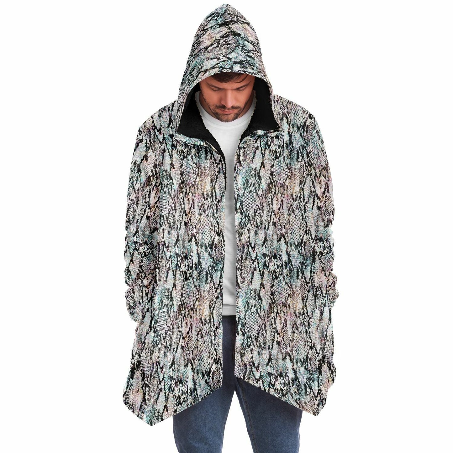 Prism Python Cuddle Cloak | Unisex Minky Sherpa Hooded Coat | Women and Mens Festival Coat | Mountain Fashion