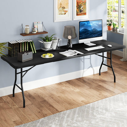8 ft Portable Folding Table 350 LBS Fold-in-Half Table with HDPE Tabletop