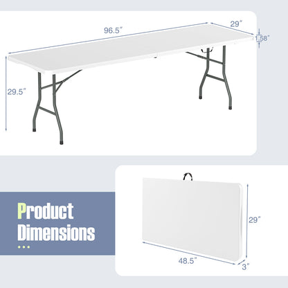 8 ft Portable Folding Table 350 LBS Fold-in-Half Table with HDPE Tabletop