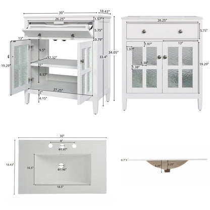 Bathroom Vanity With Ceramic Sink, Adjustable Shelf & Tip Out Tray