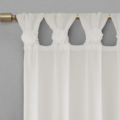 Floral Embellished Tab Top Solid Curtain Panel