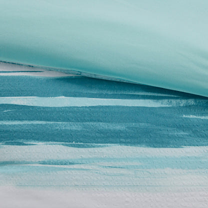 8 Piece Printed Seersucker Comforter and Quilt Set Collection Aqua Full/Queen