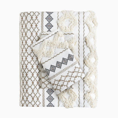 Full/Queen Cotton Printed Duvet Cover Set with Chenille