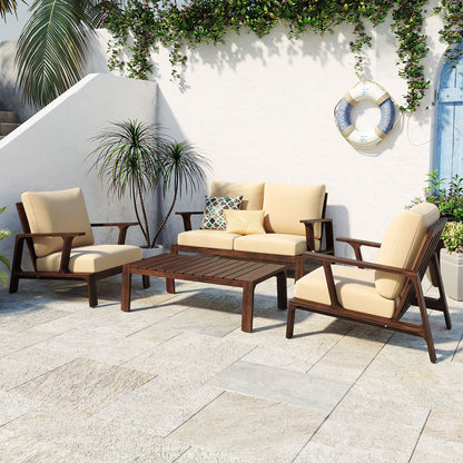 4 Pieces Outdoor Sofa Set with Cushions and Coffee Table