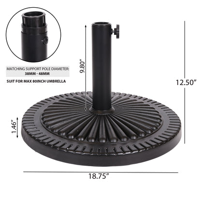 Black Rock Resin Outdoor Umbrella Base with Steel Support in Black Finish