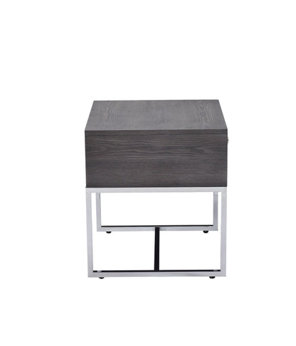 Iban End Table - Gray Oak / Chrome