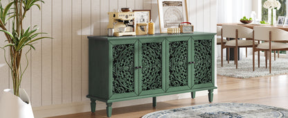 60' Antique Buffet Cabinet with Floral Carvings