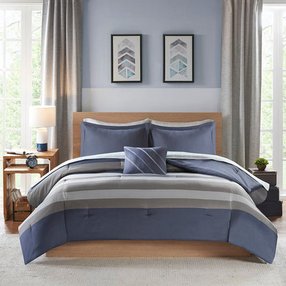 Queen Striped Comforter Set with Bed Sheets