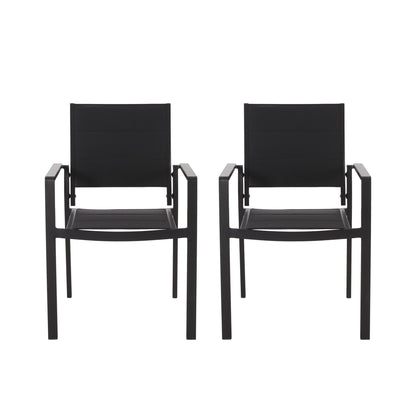 Baird Outdoor Mesh and Aluminum Dining Chairs - Black