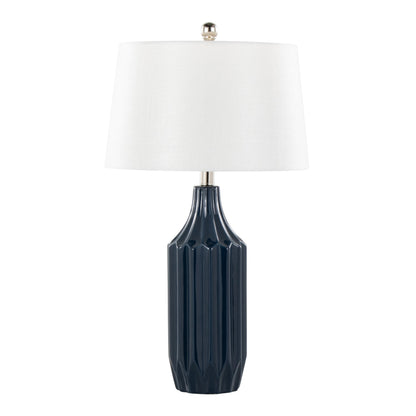 Stella 23" Contemporary Ceramic Table Lamp in Gloss Dark Blue Ceramic with White Shade