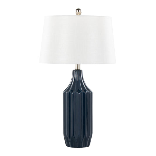 Stella 23" Contemporary Ceramic Table Lamp in Gloss Dark Blue Ceramic with White Shade